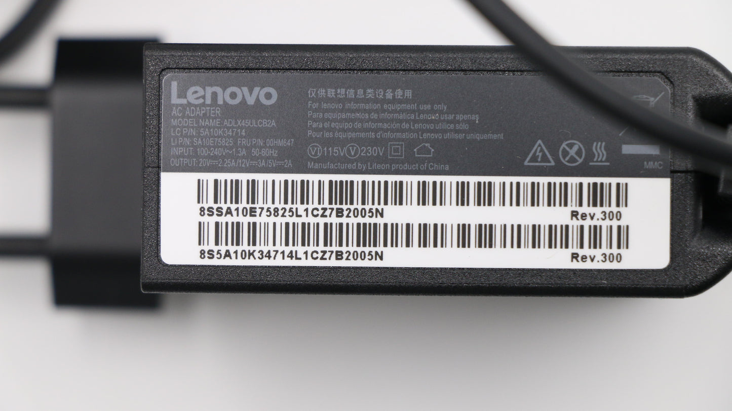 Lenovo 45W PD Adapter, 20/12/5V, 2-Pin, Brazil - 00HM656