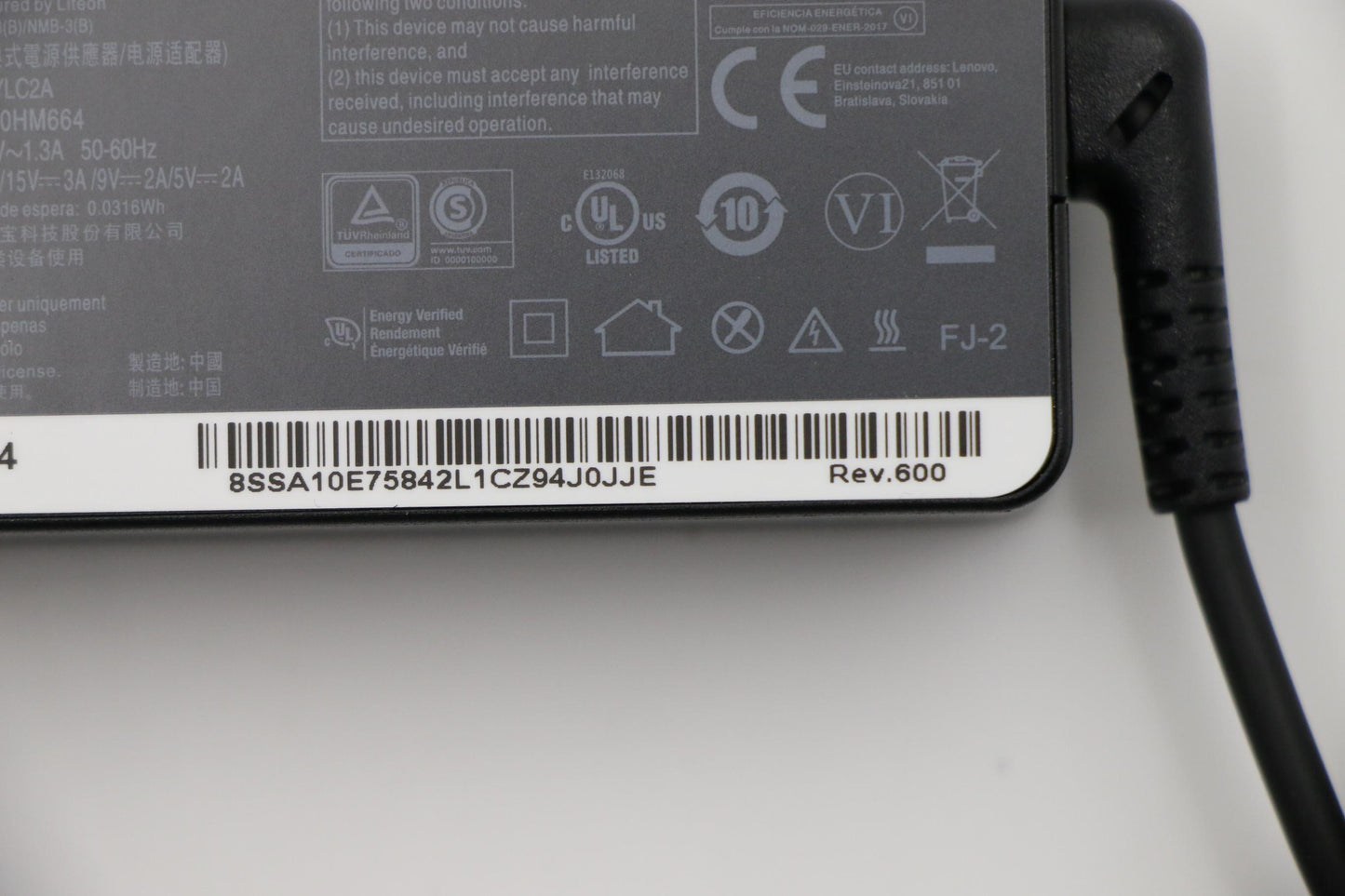 Lenovo 45W Type-C AC Adapter, 2 Prong, Black - 00HM664