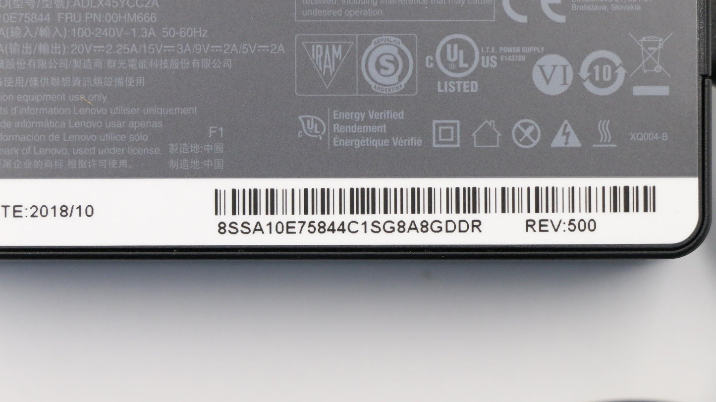 Lenovo Power Supply Type C AC Adapter 45W 2 Pin Black - 00HM666