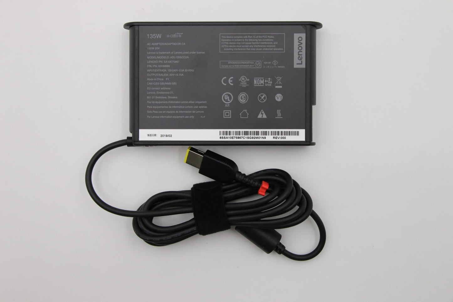 Lenovo AC Adapter, Rectangle, 135W, 2-Prong, Black - 00HM689
