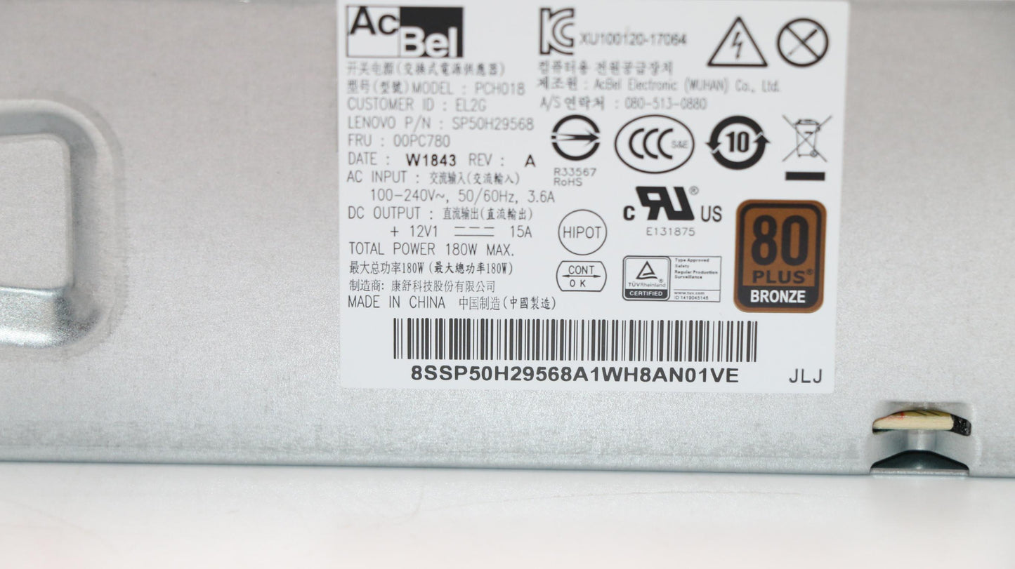 Lenovo Power Supply, 100-240Vac, M710E B360, 180W, ES - 00PC780