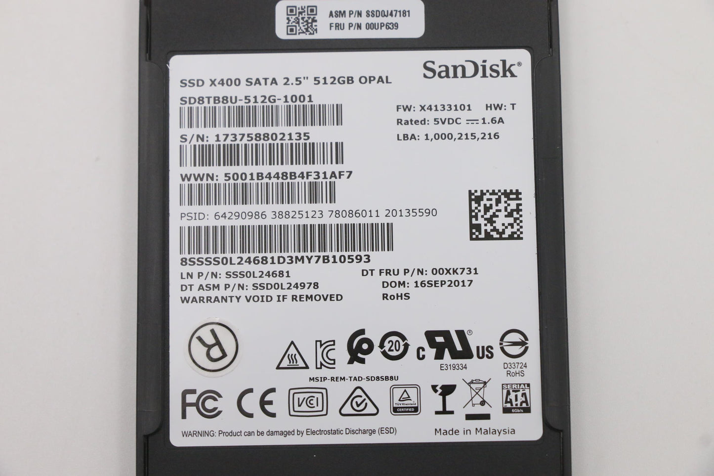 Lenovo 512GB 2.5" SATA SSD, 7mm Slim Design, OPAL - 00UP639