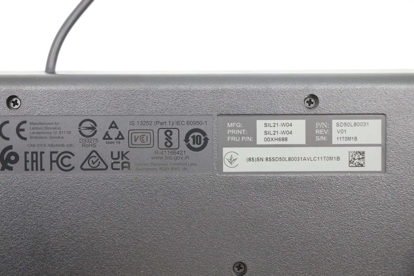 Lenovo External USB Keyboard, USA English Layout, Black, Non-Backlit - 00XH688