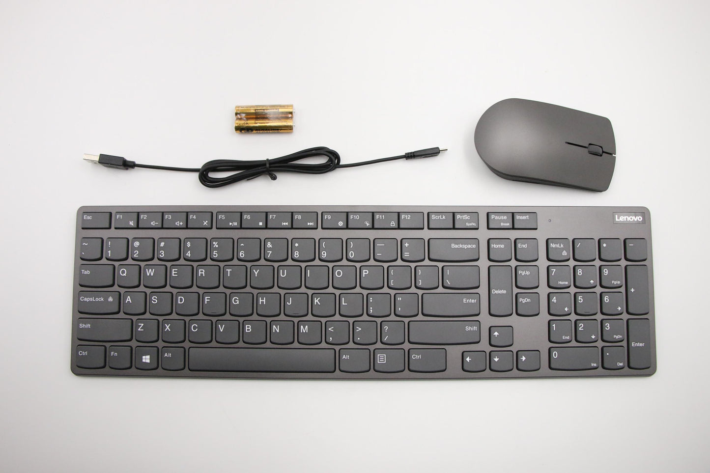 Lenovo Keyboard & Mouse, 2.4GHz, USA English, Grey, Non-Backlight - 01AH876