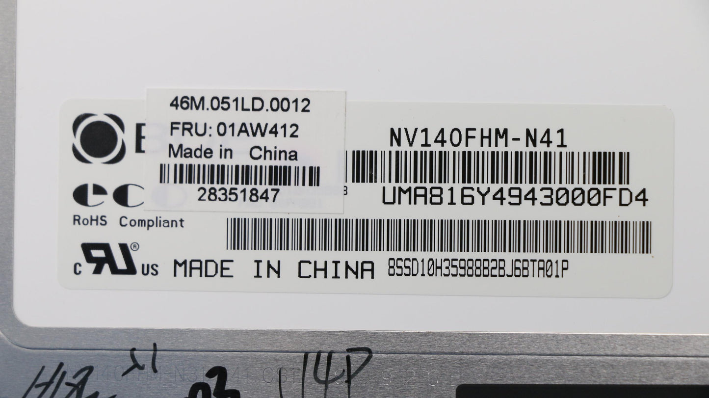 Lenovo LCD Module, 14" BOE FHD AG LAB OGS with Bezel - 01AW412