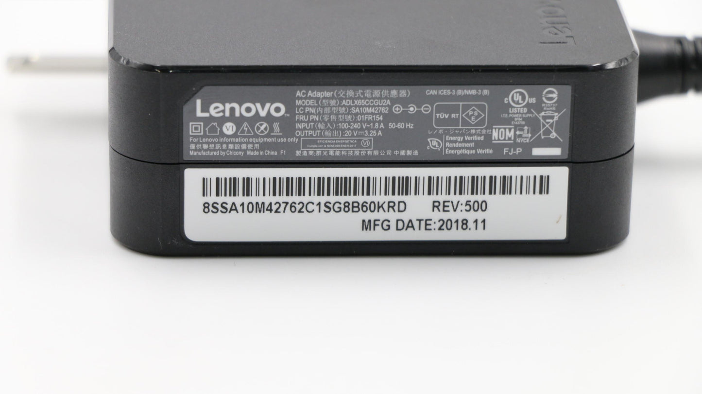 Lenovo Power Supply 65W Round AC Adapter 2 Prong Black - 01FR154