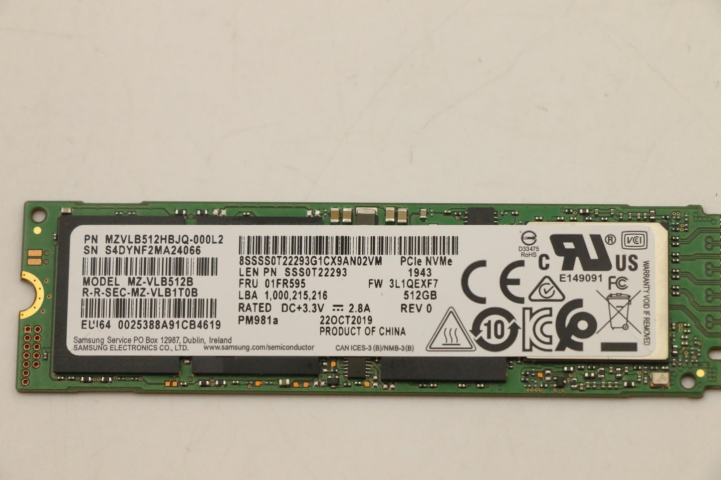 Lenovo SSD, 512GB, M.2, 2280, PCIe 3x4, Samsung - 01FR595