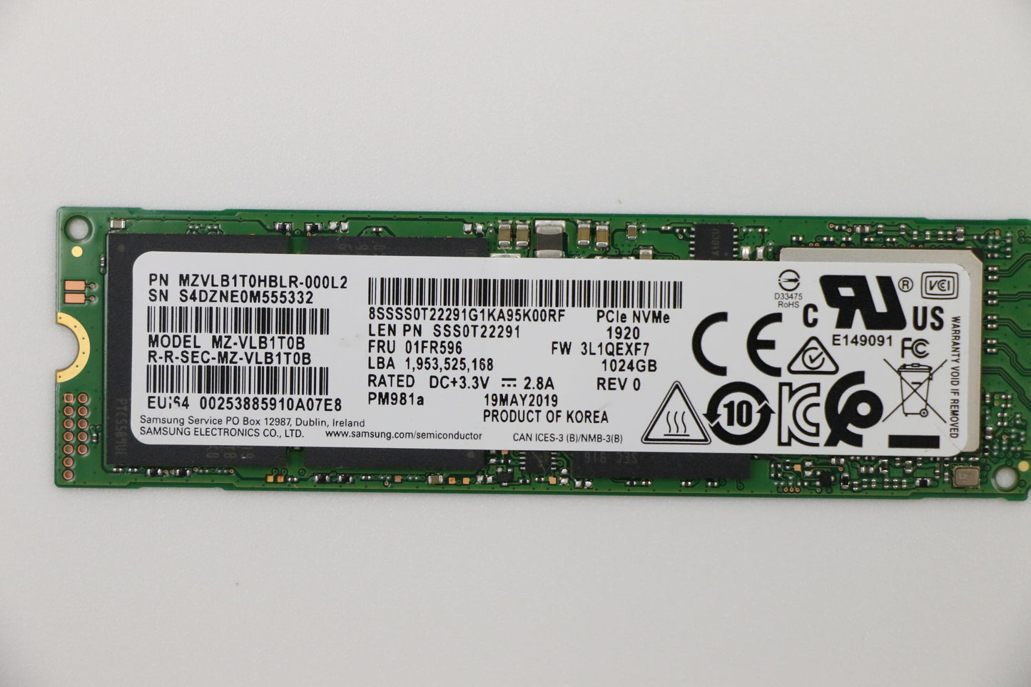 Lenovo 1TB SSD, M.2 2280, PCIe 3x4, Samsung - 01FR596