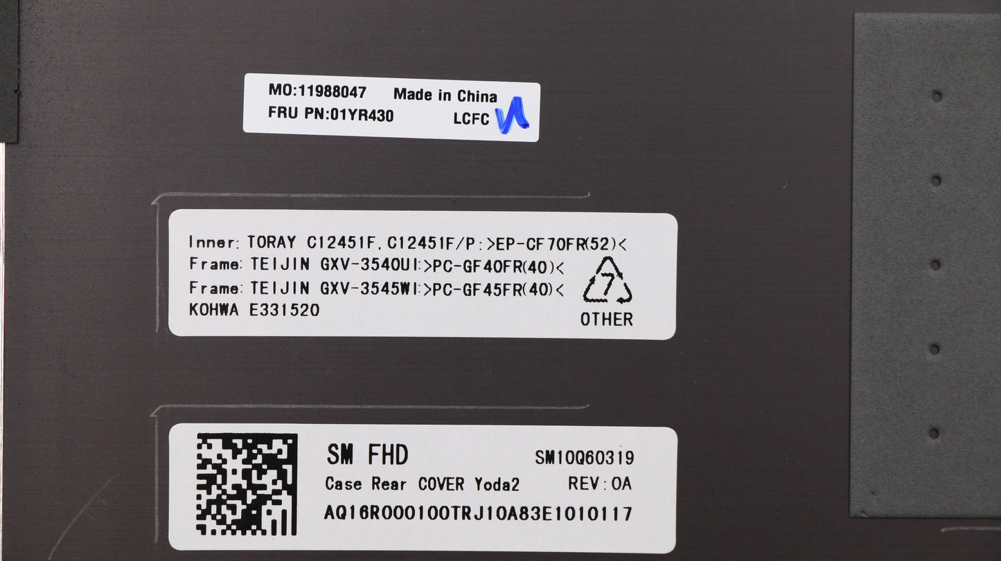 Lenovo Asm Case Rear Cover Sm Black - 01YR430