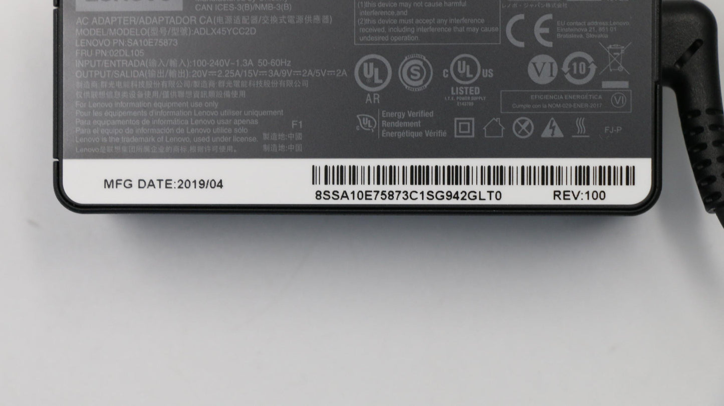 Lenovo PD, 45W, 20/15/9/5V, 2P, WW, CHY - 02DL105