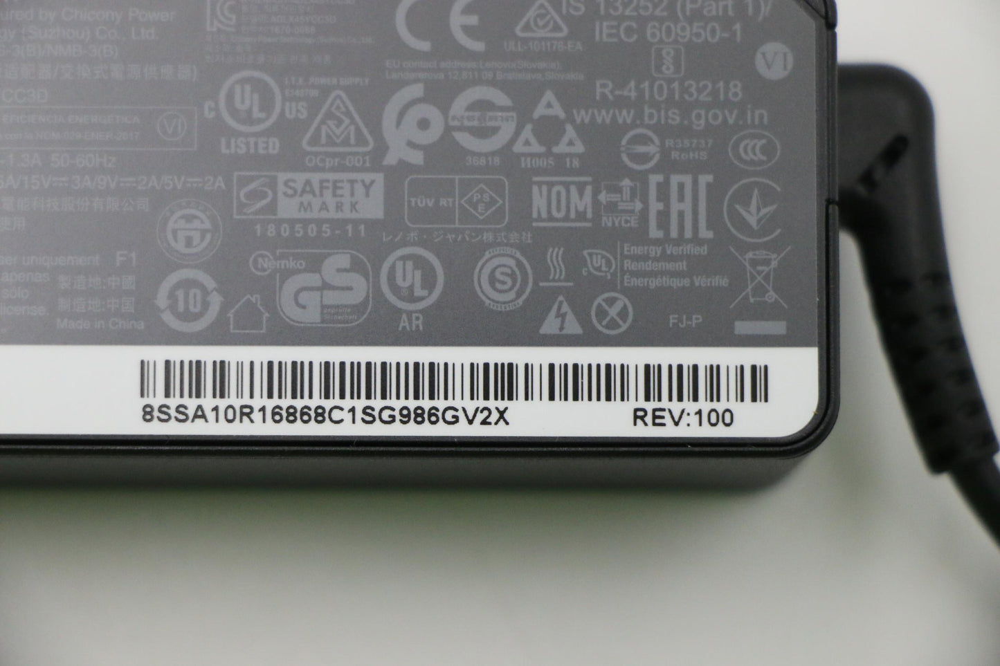 Lenovo Power Supply 45W Type C AC Adapter 3 Prong Black - 02DL122