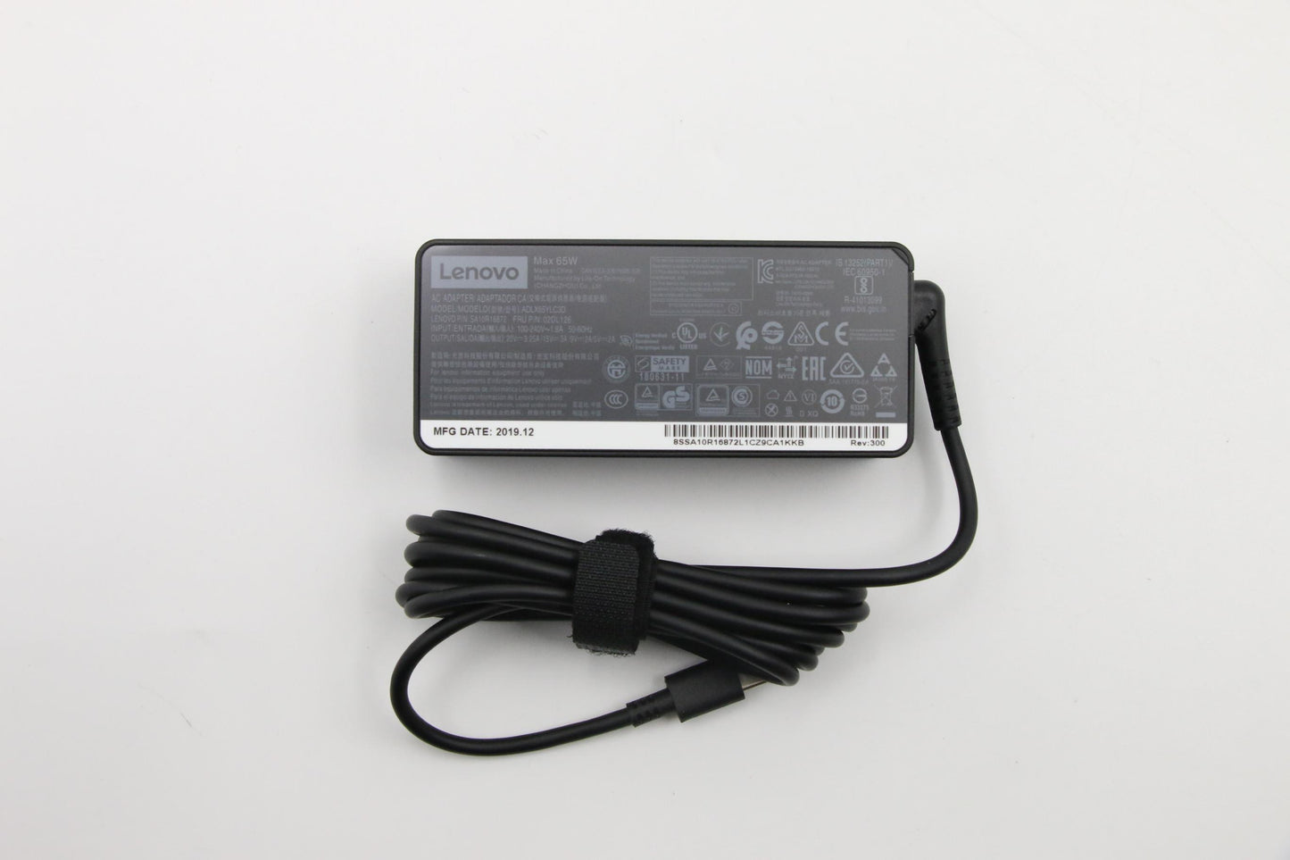 Lenovo 65W Type-C AC Adapter, 3 Prong, Black - 02DL126