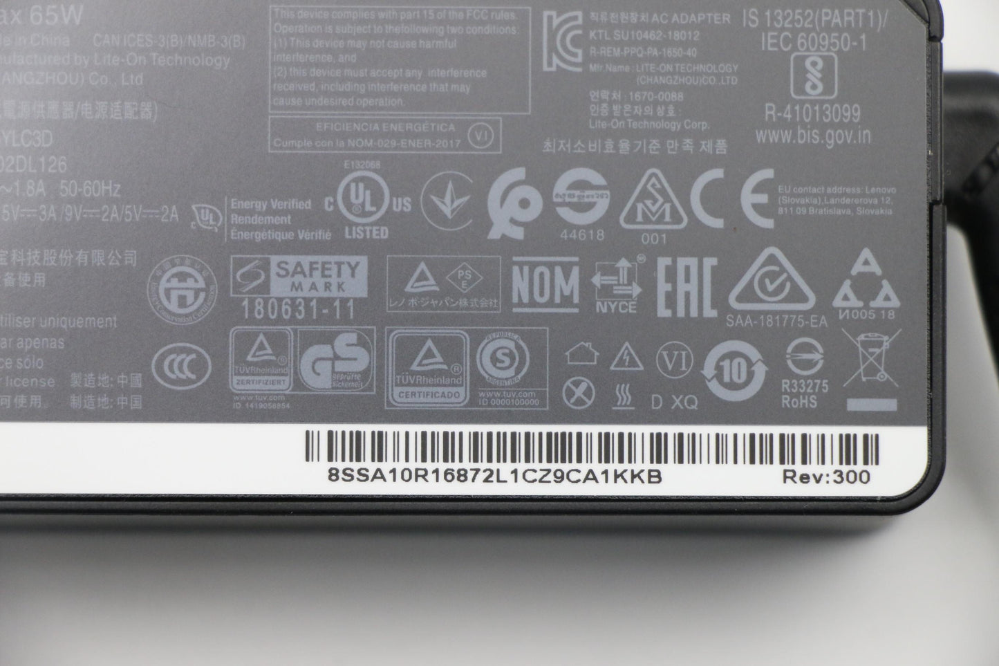 Lenovo 65W Type-C AC Adapter, 3 Prong, Black - 02DL126