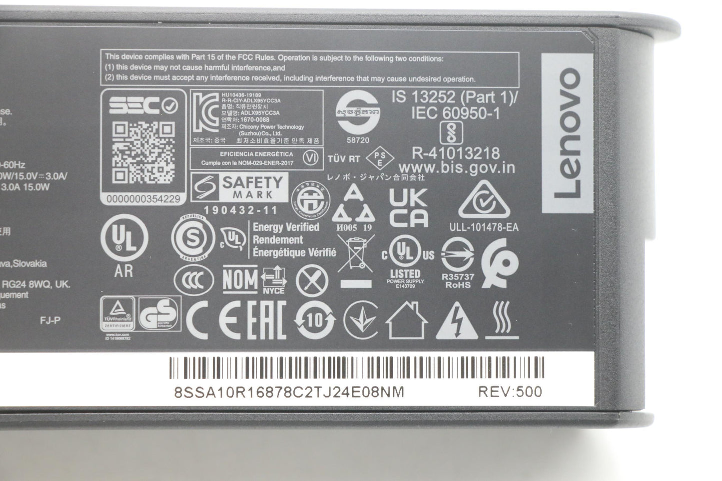 Lenovo Type-C 95W AC Adapter, 3-Prong, Black - 02DL132