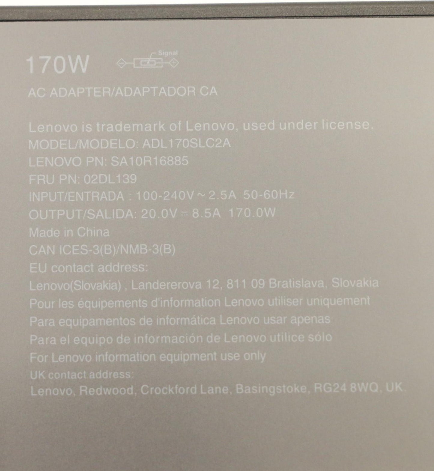 Lenovo AC_ADAPTER, Rectangle, 170W, 2P, Black - 02DL139