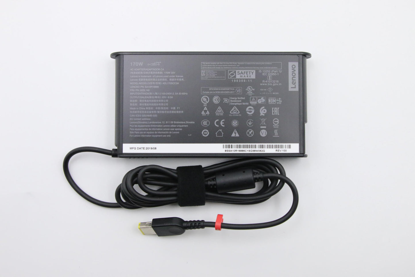 Lenovo 170W Rectangle AC Adapter, 3-Prong, Black - 02DL140
