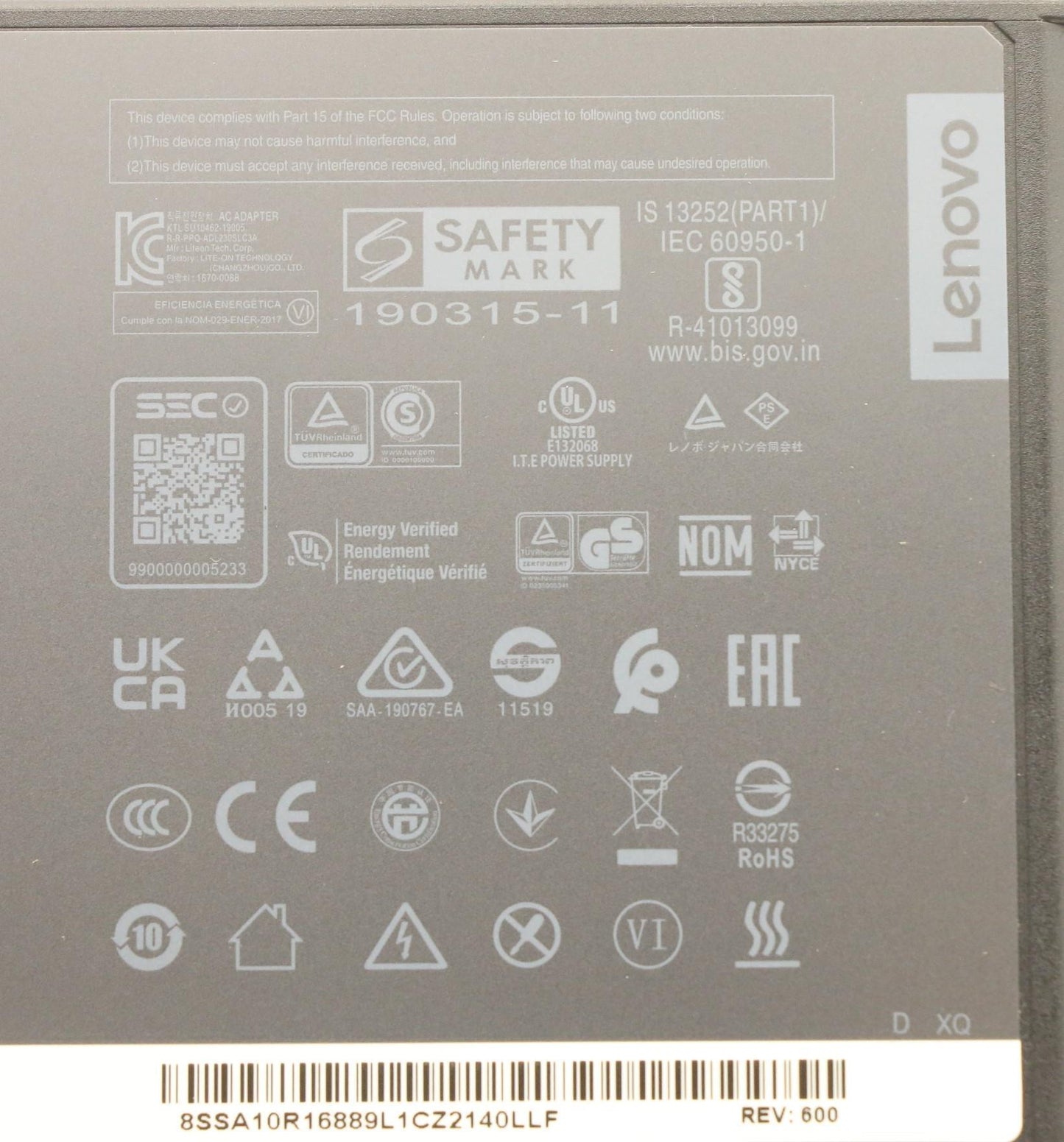 Lenovo 230W 3-prong AC Adapter - 02DL143