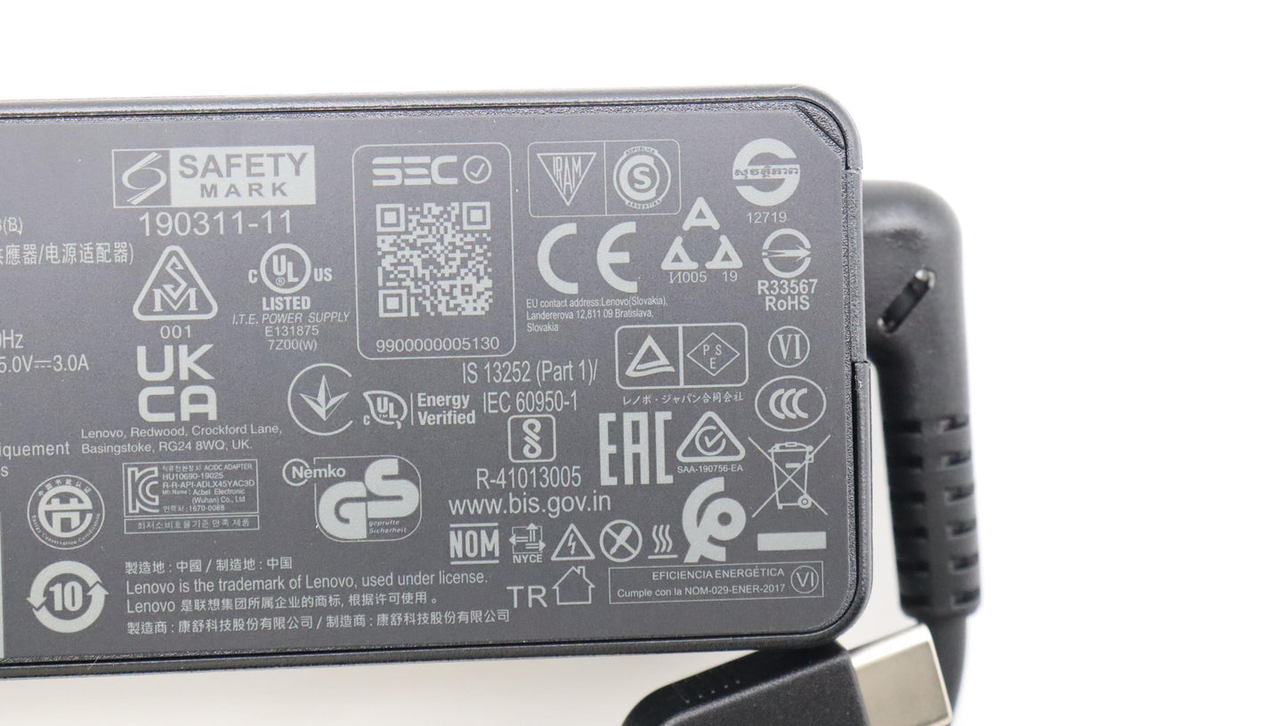 Lenovo AC Adapter, Type-C, 45W, 3-Pin, Black - 02DL147