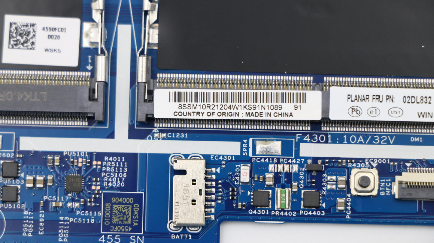 Lenovo System Board, FRU, i7-8565U, Nvidia Graphics, Y-TPM, Windows - 02DL832