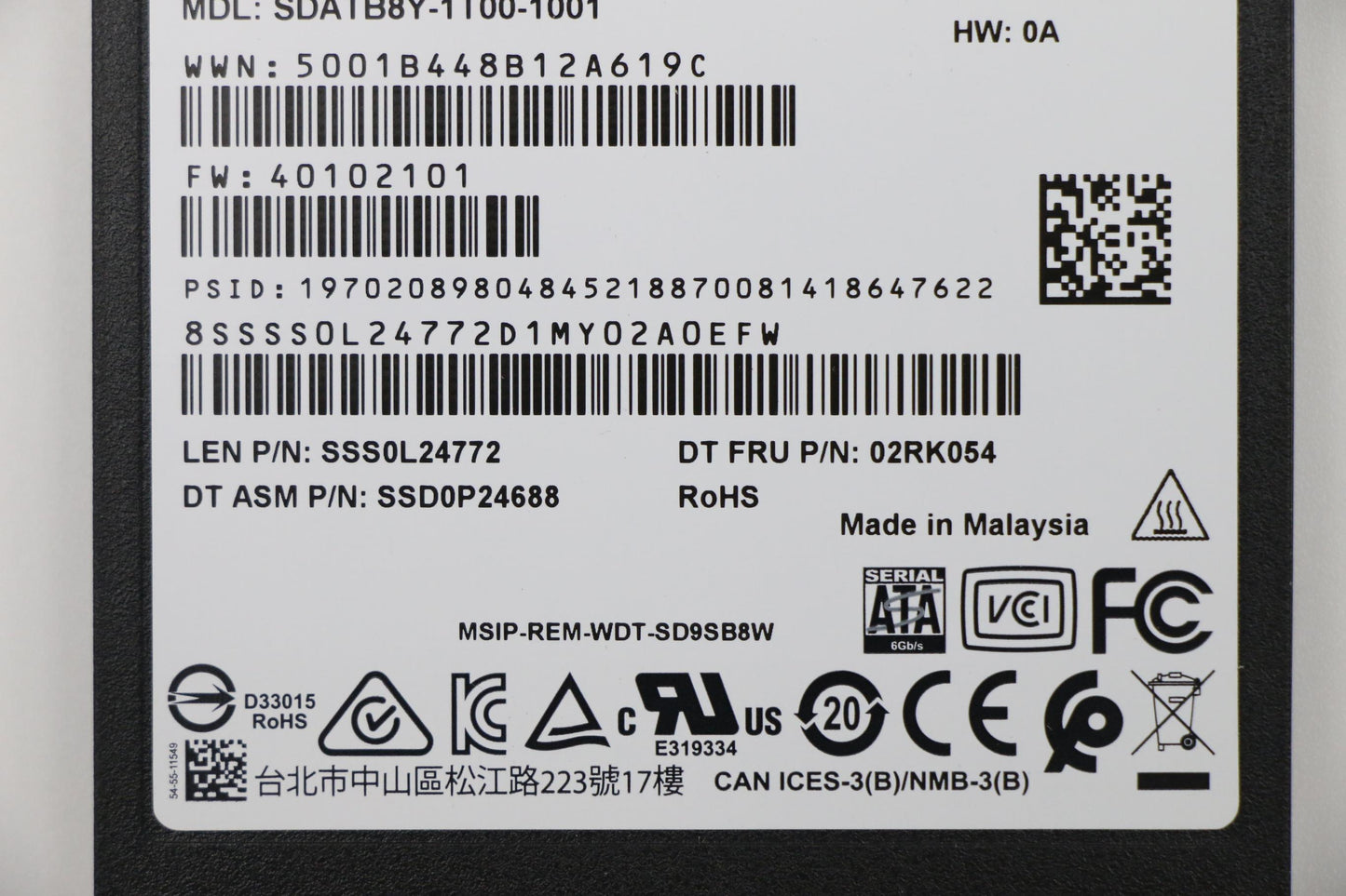 Lenovo 1TB SSD, 2.5", SATA, OPAL, WD - 02RK054