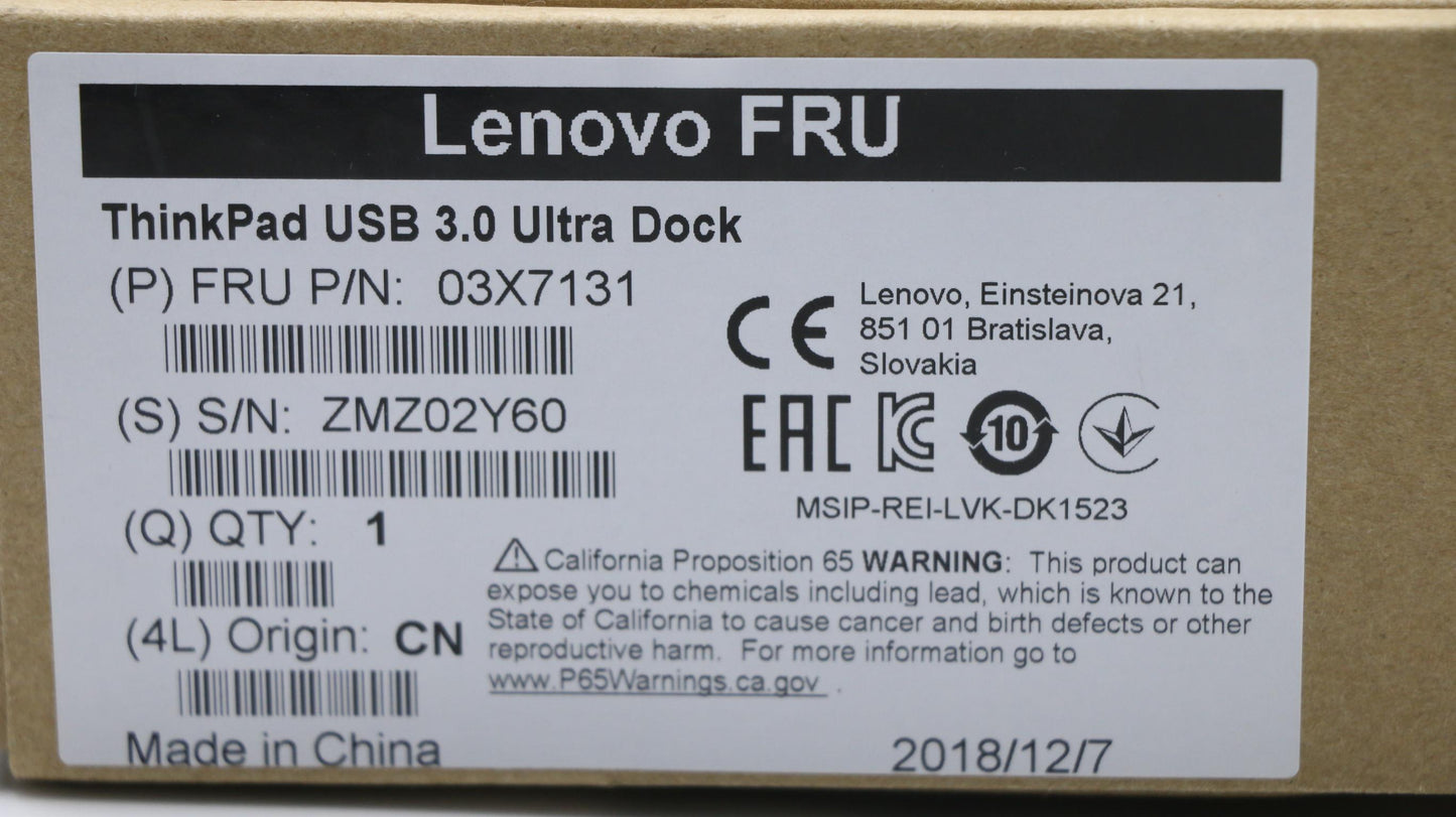 Lenovo USB Ultra Dock FRU Part - 03X7131