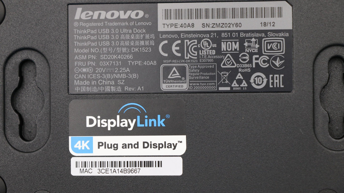 Lenovo USB Ultra Dock FRU Part - 03X7131