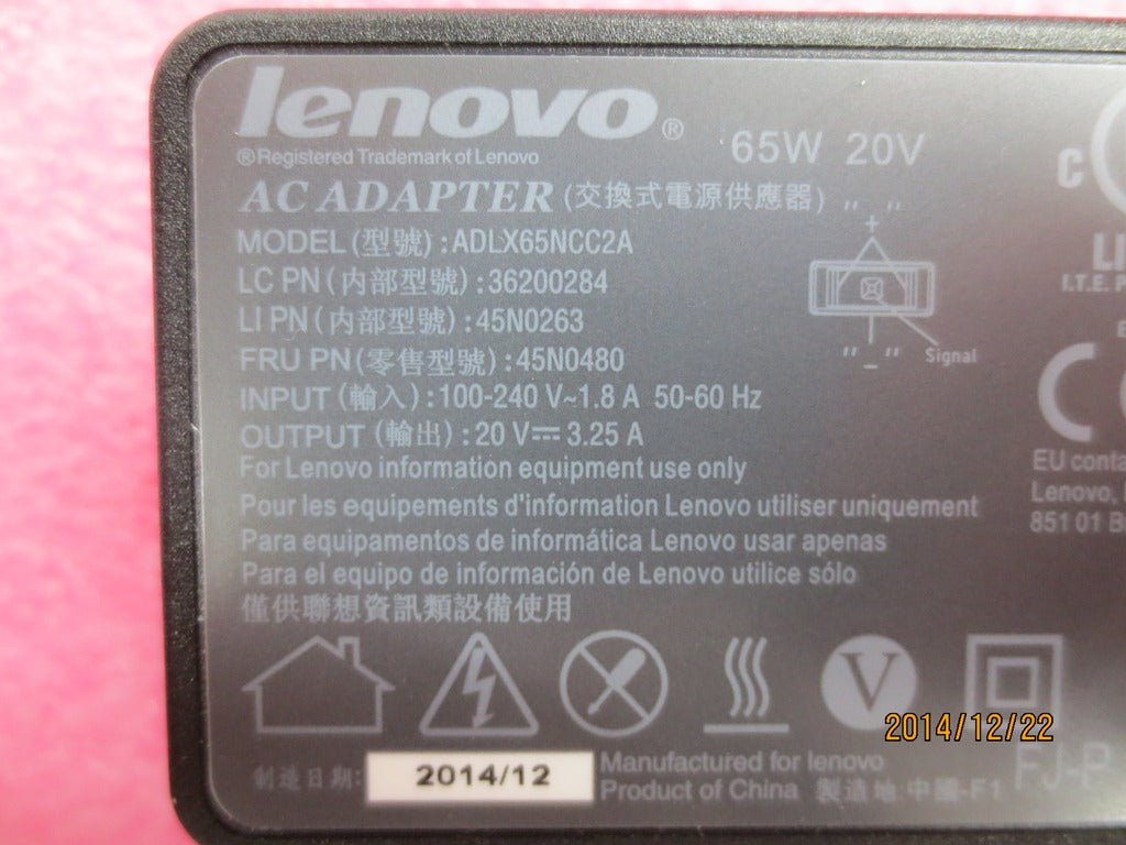 Lenovo 65W Rectangle AC Adapter, Black - 45N0263