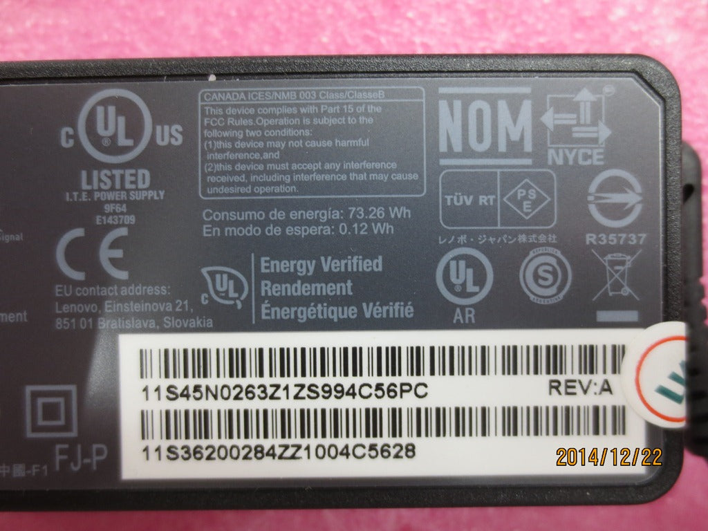 Lenovo 65W Rectangle AC Adapter, Black - 45N0263