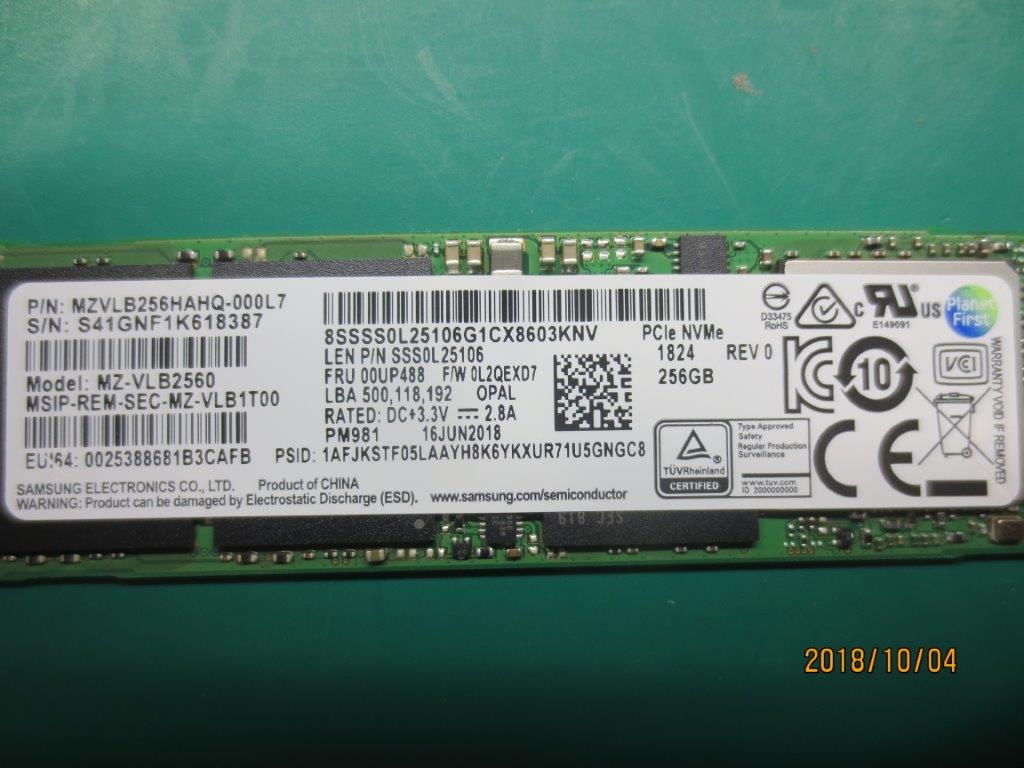 Lenovo SSD, 256GB, M.2, 2280, PCIe 3x4, OPAL, Samsung - 00UP488