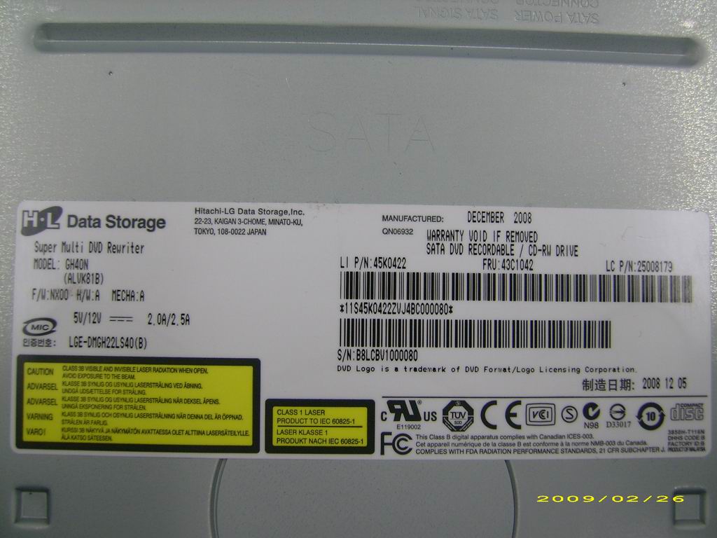 Lenovo Dvdrw Hlds 16X Gh40N Sata Blk - 25008179