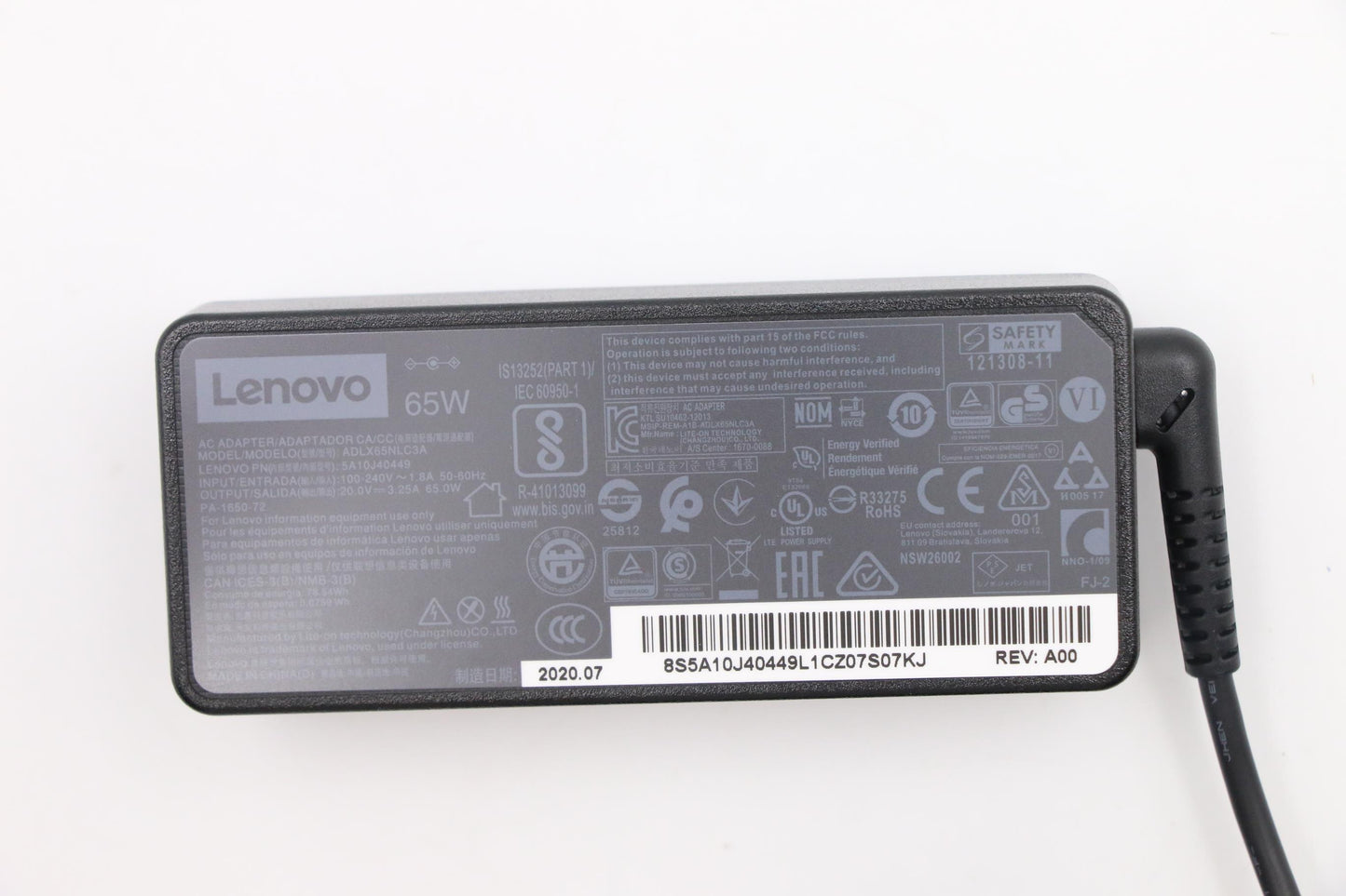 Lenovo Round AC Adapter, 65W, 3P, Black - 5A10J40449