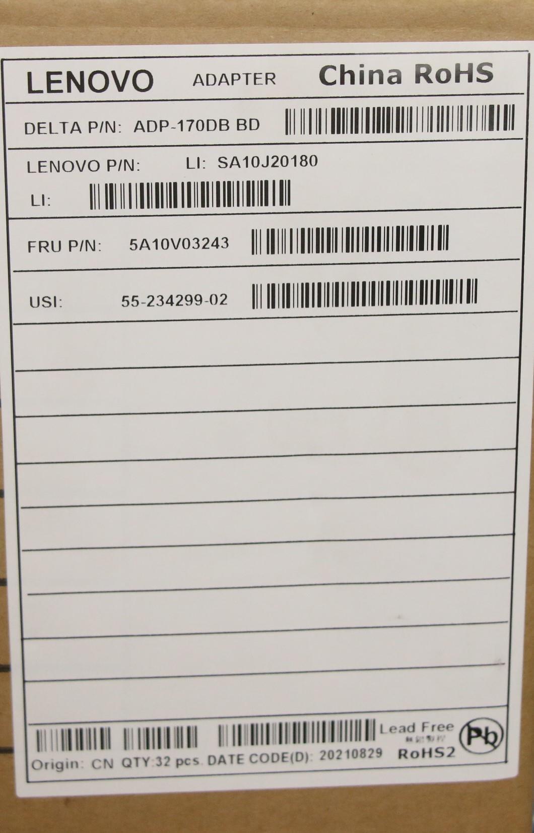 Lenovo AC Adapter, Rectangle, 170W, 3-Prong, Black - 5A10V03243