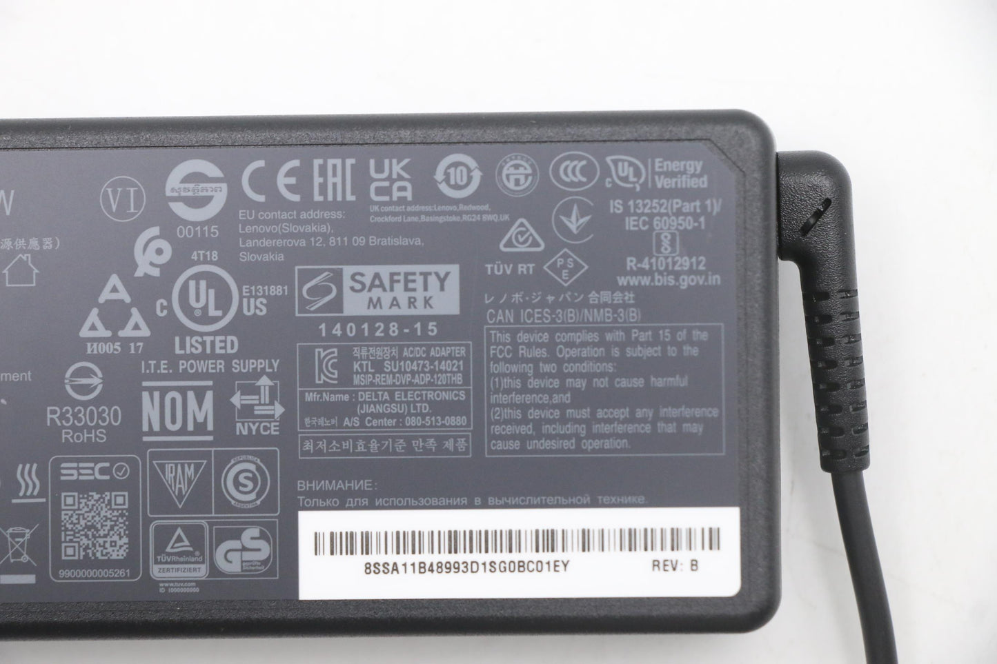 Lenovo 120W AC Adapter, 3-Prong, Rectangle, Black - 5A10V03252