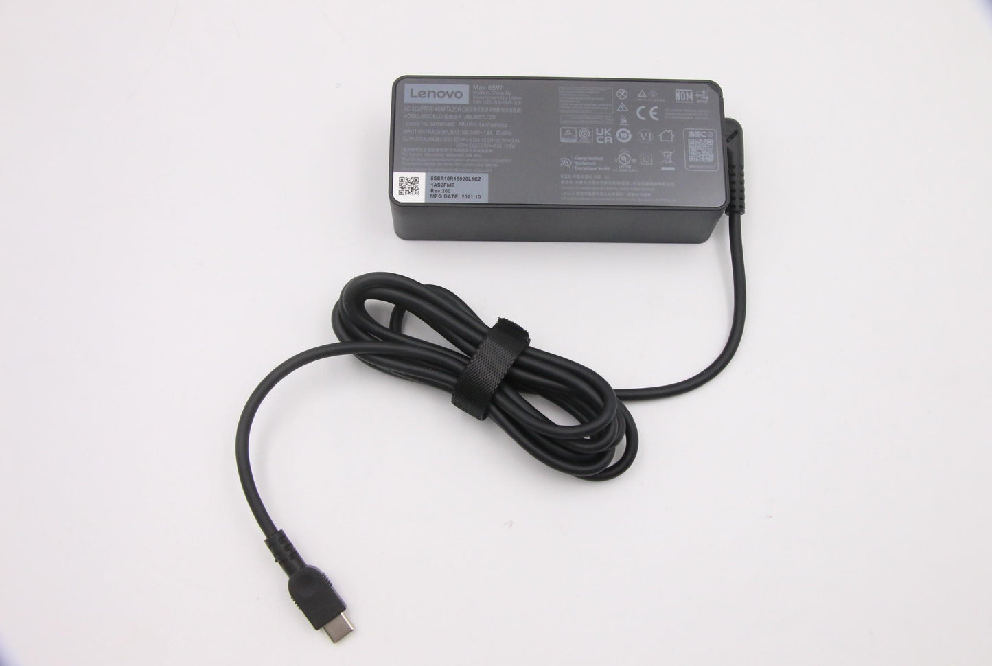 Lenovo AC Adapter, Type-C, 65W, 2-Pin, Black - 5A10W86253