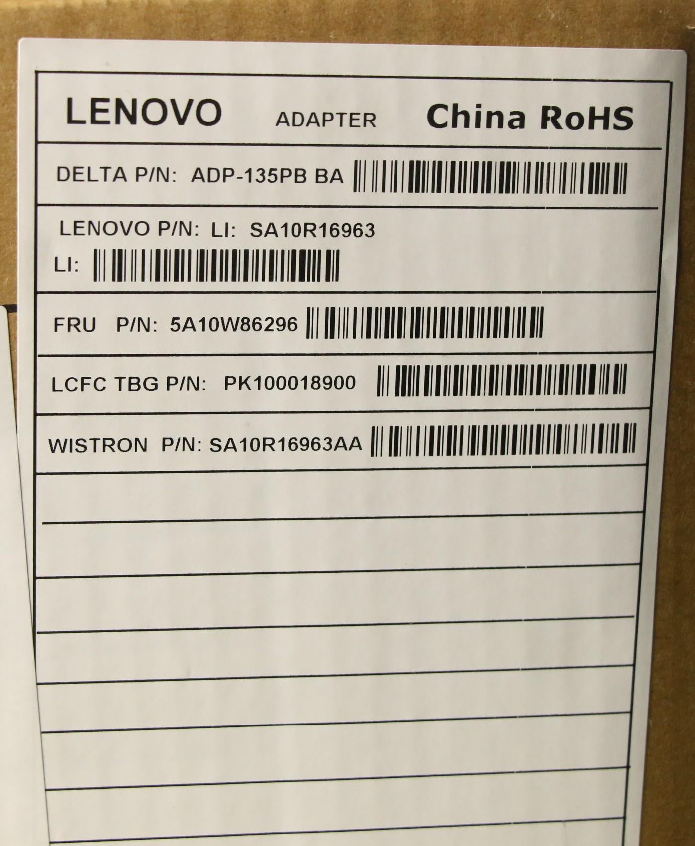 Lenovo AC Adapter, Type-C, 135W, 3-Prong, Black - 5A10W86296