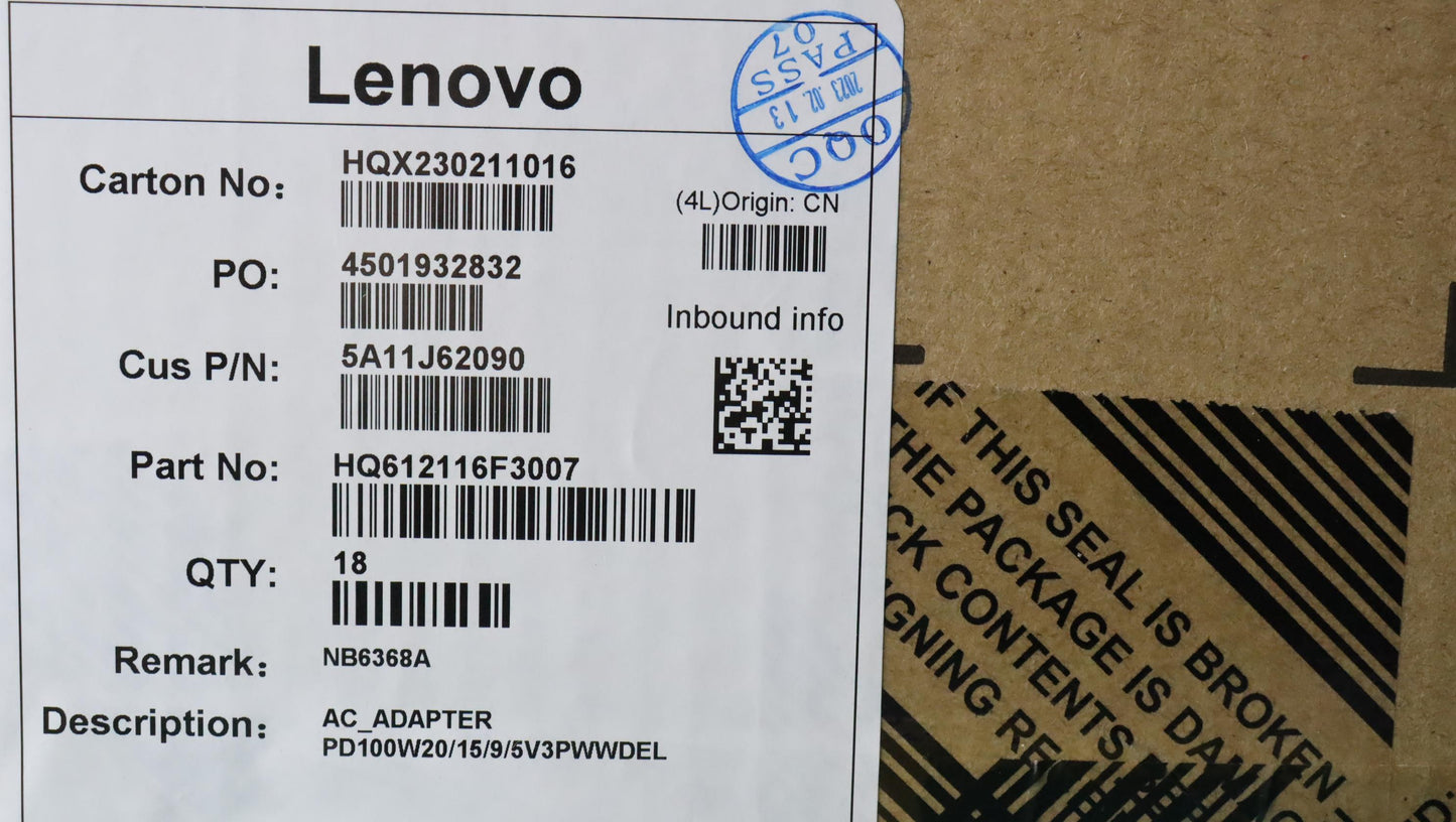 Lenovo 100W AC Adapter, Type-C, 3-Pin, Black - 5A11J62090