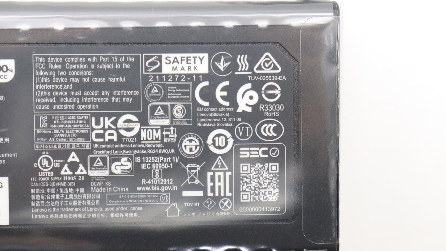 Lenovo 100W AC Adapter, Type-C, 3-Pin, Black - 5A11J62090