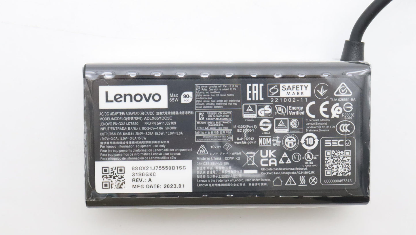 Lenovo Power Supply 65W Type C AC Adapter 3 Pin - 5A11J62109
