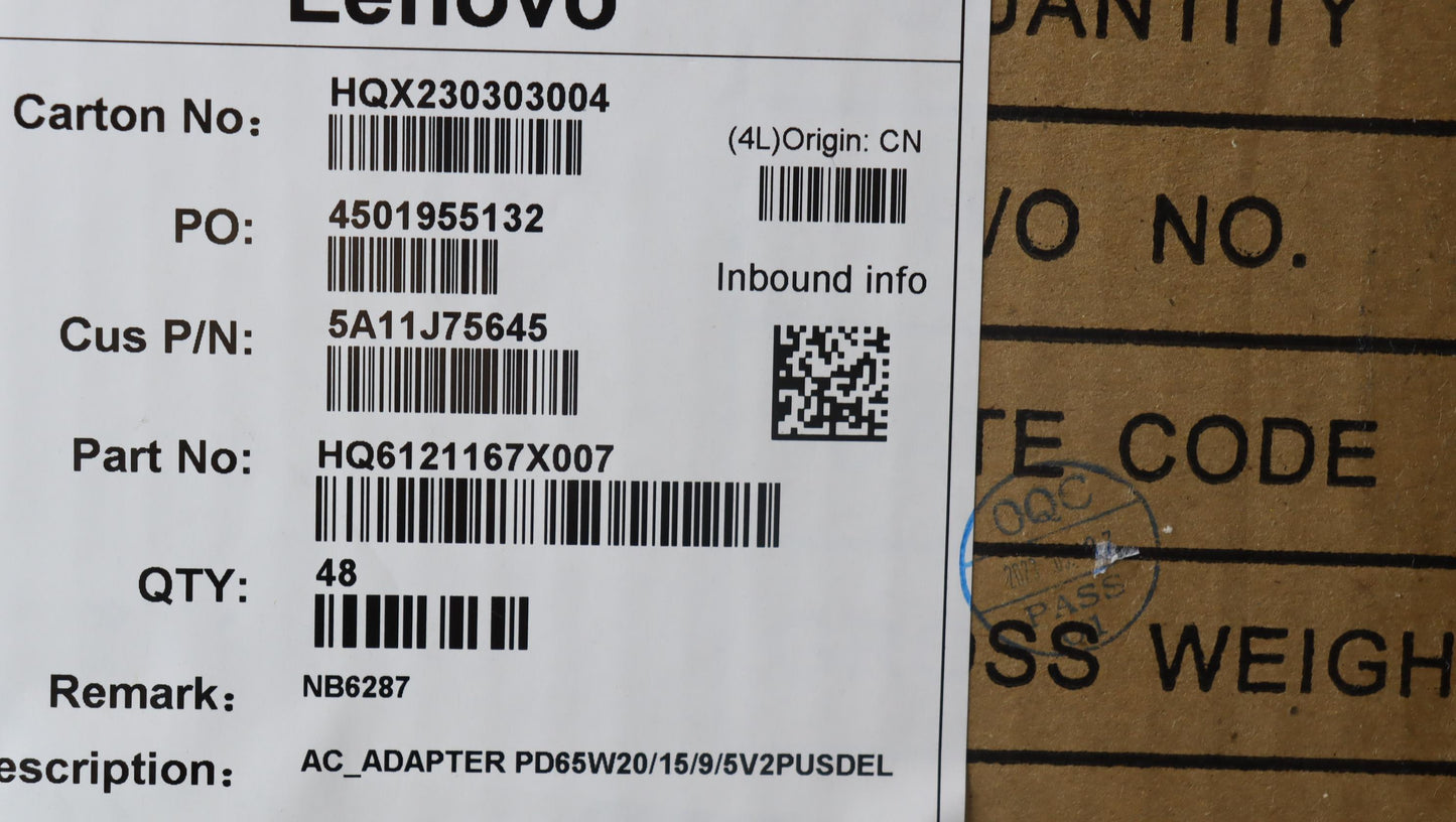 Lenovo - AC Adapter, Type-C, 65W, 2-Prong, USA Version, Black - 5A11J75645