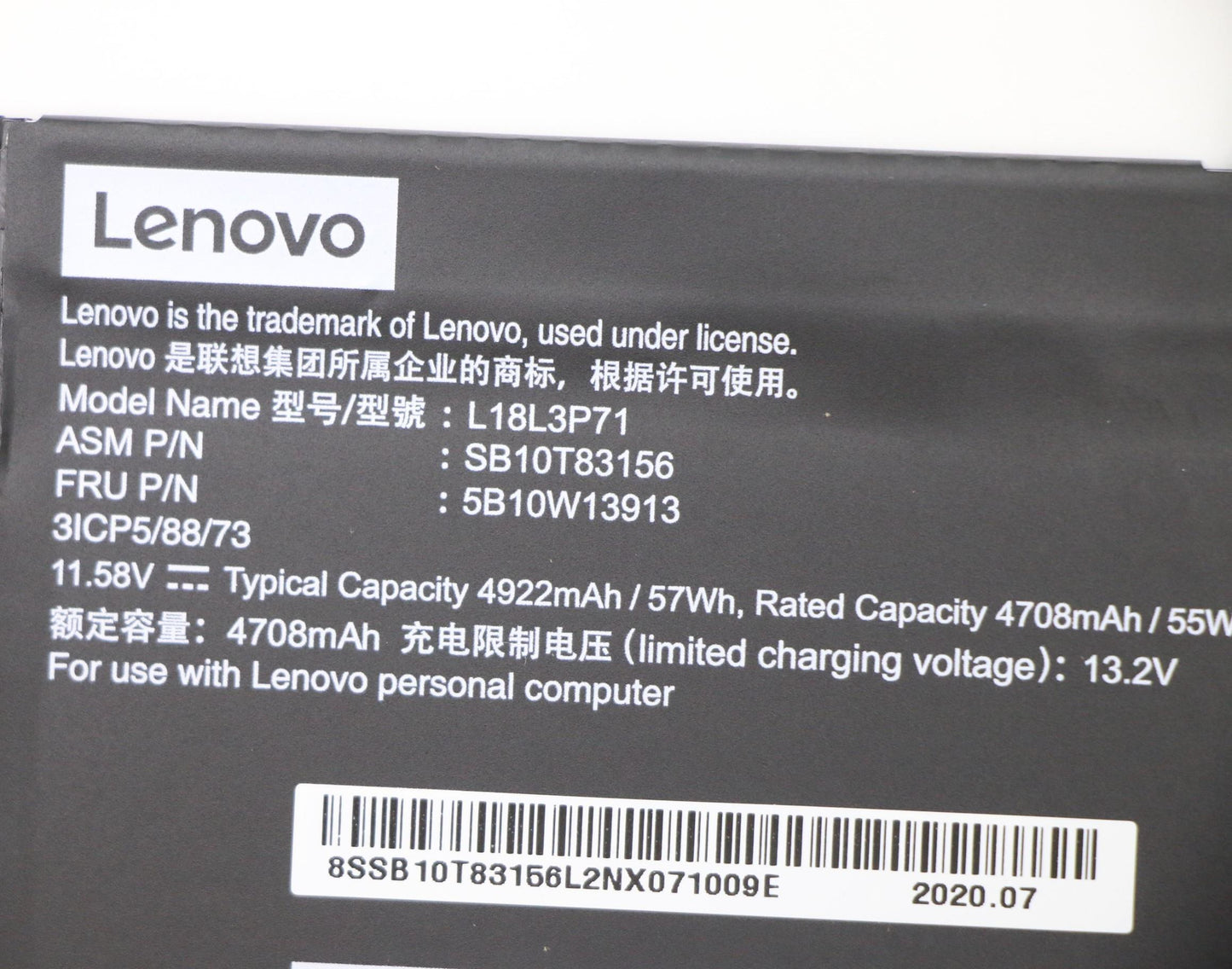 Lenovo 3-Cell Battery, 11.58V, 57Wh - 5B10W13913