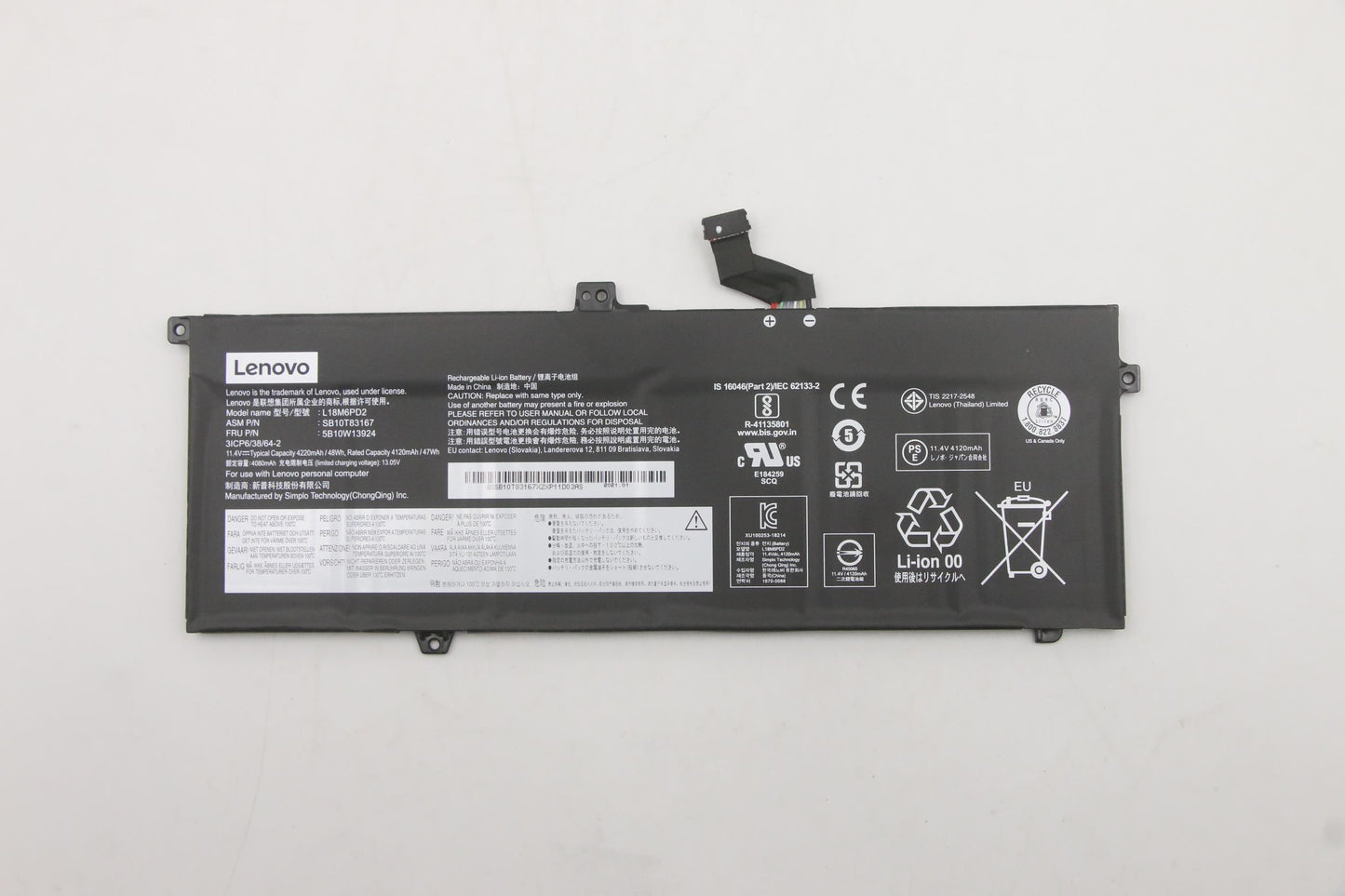 Lenovo Battery, 11.4V, 48Wh, 6-cell - 5B10W13924