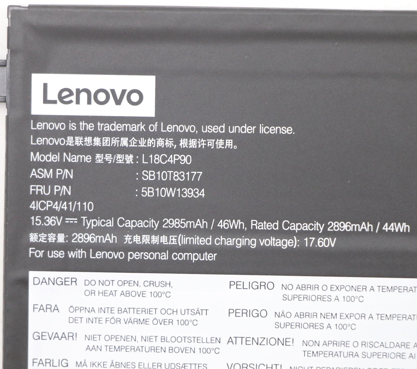 Lenovo 4-Cell Battery, 15.36V, 46Wh - 5B10W13934