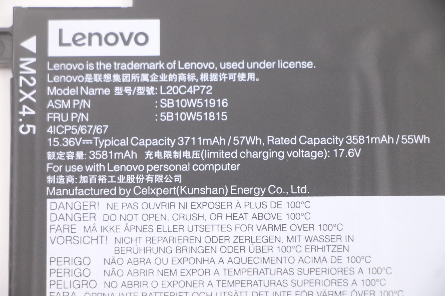 Lenovo 4-Cell Battery, 15.36V, 57Wh - 5B10W51815