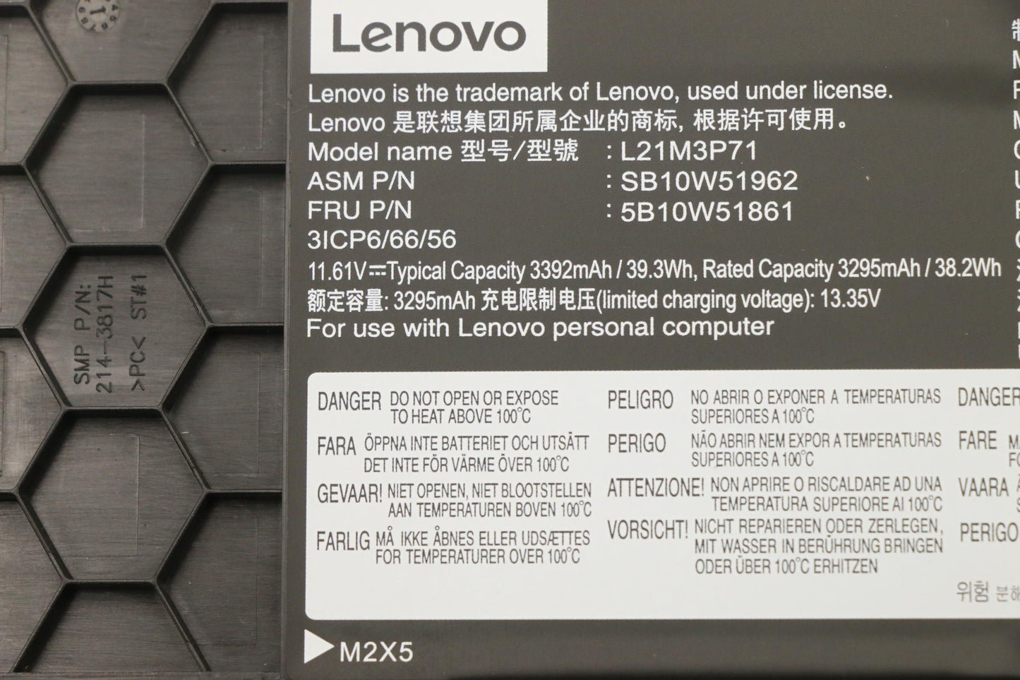 Lenovo 3-Cell Battery, 11.61V, 39.3Wh - 5B10W51861