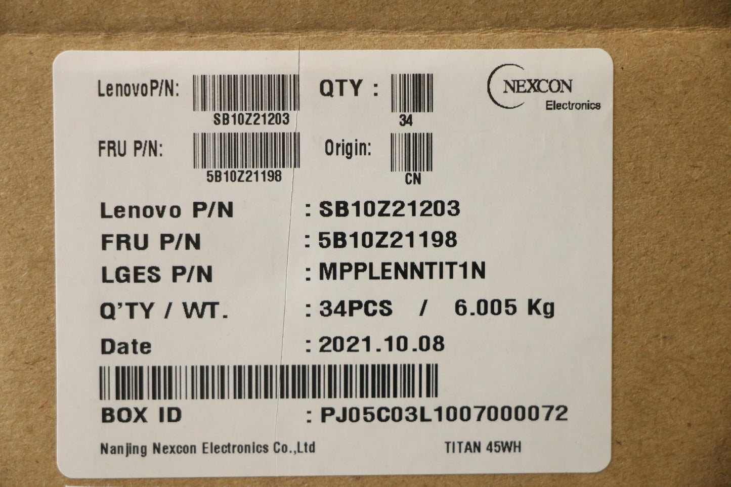 Lenovo Battery, 11.55V, 45Wh, 3-cell - 5B10Z21198