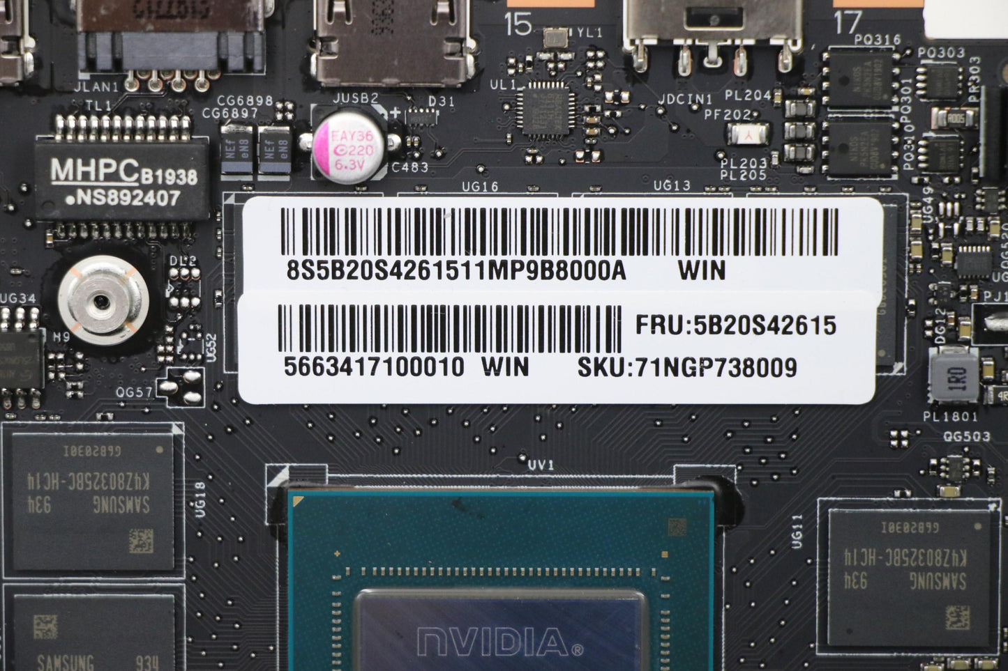 Lenovo Motherboard BDPLANAR, Windows, i7-9750H, GTX 2070, 8GB - 5B20S42615