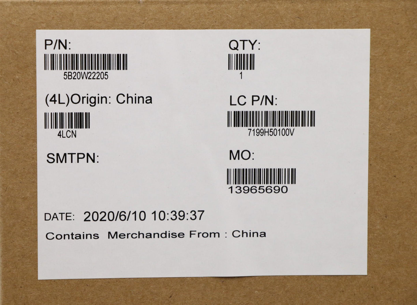 Lenovo Motherboard i7-8750, TPM, 4GB RAM, Windows DPK - 5B20W22205