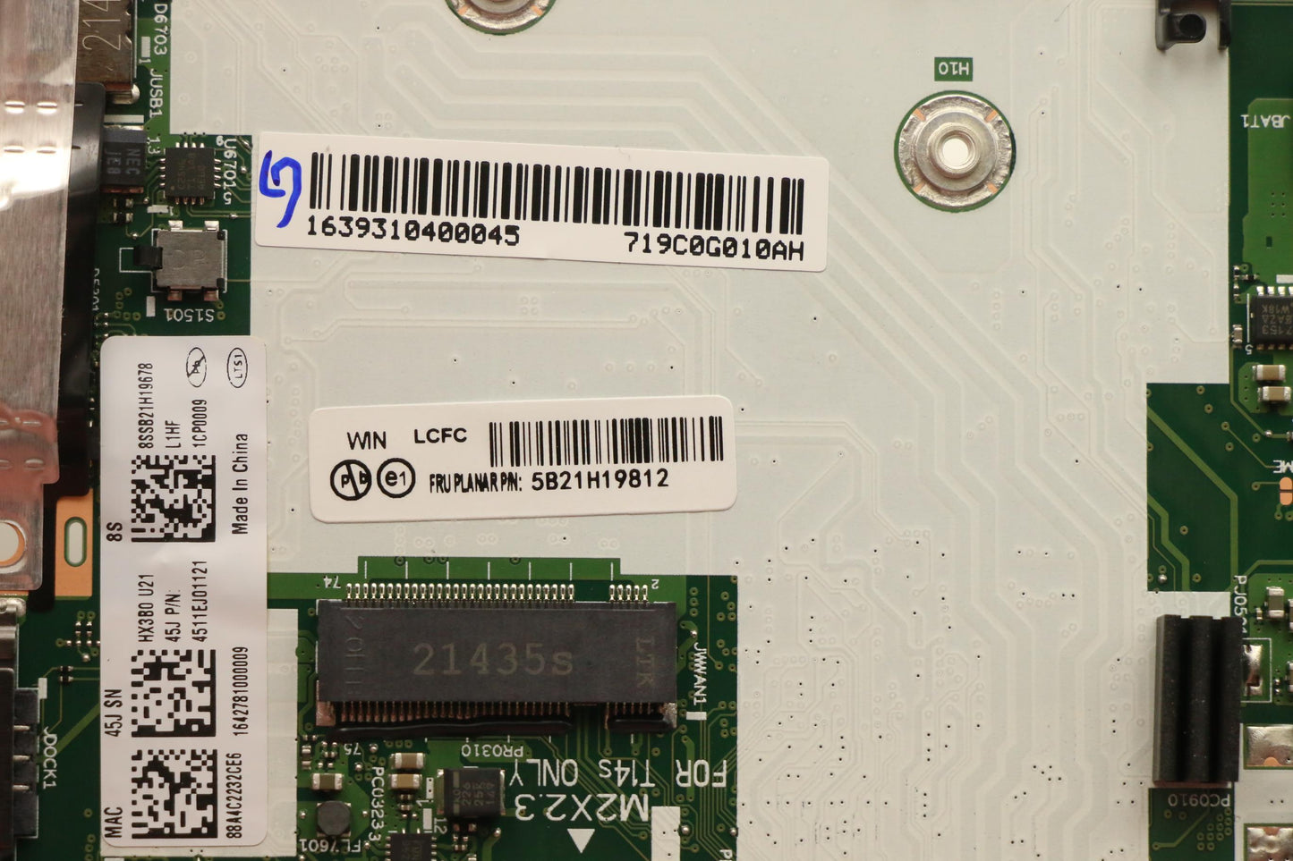 Lenovo System Board, i5-1145G7, 16G, vPro, WIN - 5B21H19812