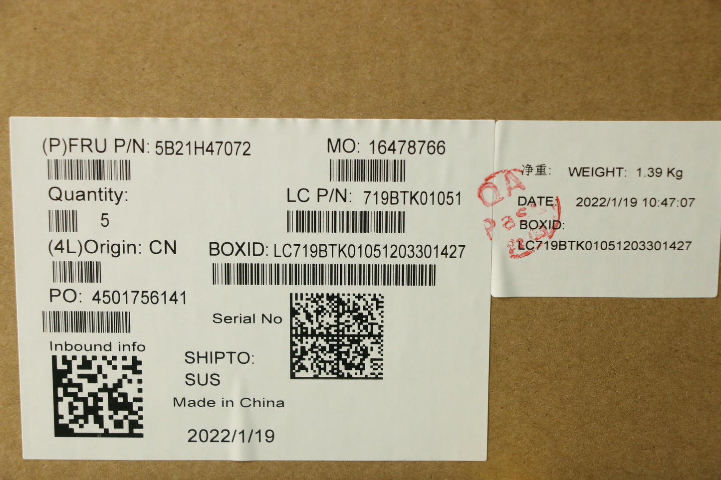 Lenovo BDPLANAR Motherboard, i5-1145G7, 8GB, 20V3 - 5B21H47072