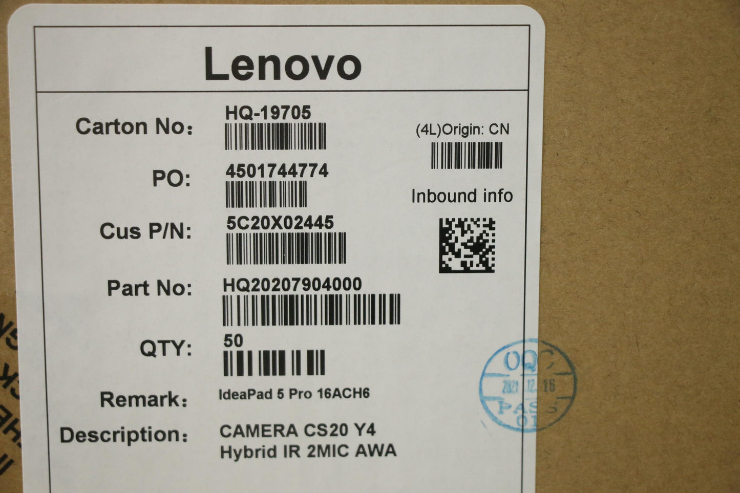 Lenovo CS20 Y4 Hybrid IR Camera with 2 Microphones, AWA - 5C20X02445